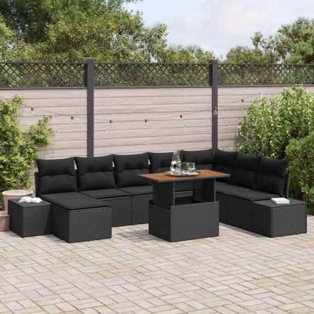 Conjunto de Comedor de Jardín con cojín 9 pcs Negro y Marrón en Sofás de exterior | Comprar online en Foru.es