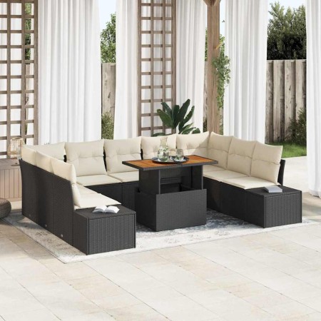 Conjunto de Comedor de Jardín con cojín 10 pcs Negro y crema en Sofás de exterior | Comprar online en Foru.es