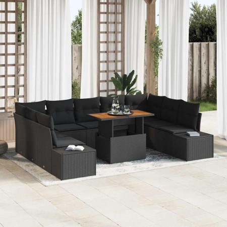 Conjunto de Comedor de Jardín con cojín 10 pcs Negro y Marrón en Sofás de exterior | Comprar online en Foru.es