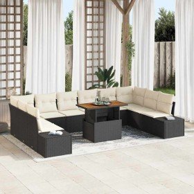 Conjunto de sofá de jardín con cojín 11 pcs Negro y crema en Sofás de exterior | Comprar online en Foru.es
