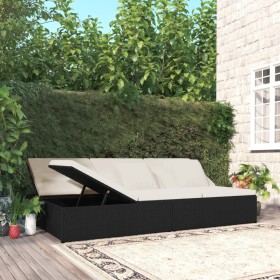 Tumbona convertible con cojines de ratán sintético negro de vidaXL, Camas para exteriores - Ref: Foro24-317238, Precio: 403,1...