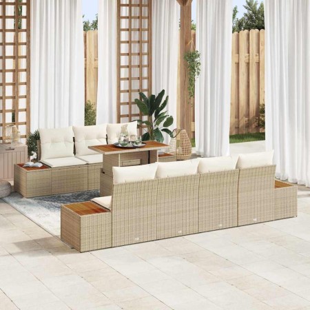 Conjunto de sofá de jardín con cojín 8 pcs Beige Poliratán en Sofás de exterior | Comprar online en Foru.es
