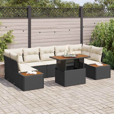 Conjunto de Comedor de Jardín con cojín 8 pcs Negro y Beige en Sofás de exterior | Comprar online en Foru.es