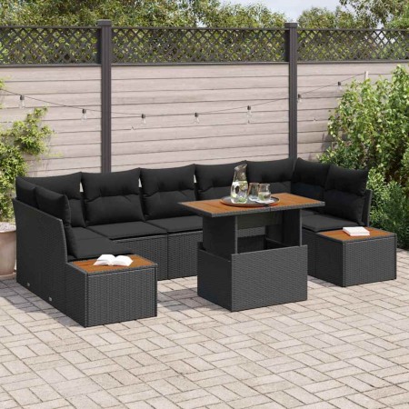 Conjunto de Comedor de Jardín con cojín 8 pcs Negro y Marrón en Sofás de exterior | Comprar online en Foru.es