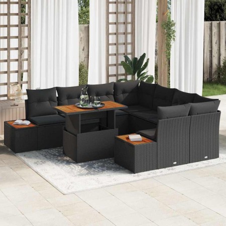 Conjunto de Comedor de Jardín con cojín 9 pcs Negro y Marrón en Sofás de exterior | Comprar online en Foru.es