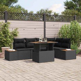 Conjunto de Comedor de Jardín con cojín 6 pcs Negro y Marrón en Sofás de exterior | Comprar online en Foru.es