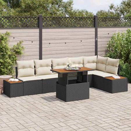 Conjunto de Comedor de Jardín con cojín 7 pcs Negro y Beige en Sofás de exterior | Comprar online en Foru.es