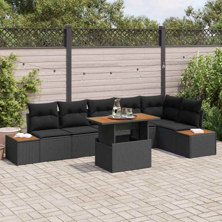 Conjunto de Comedor de Jardín con cojín 7 pcs Negro y Marrón en Sofás de exterior | Comprar online en Foru.es