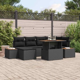Conjunto de Comedor de Jardín con cojín 7 pcs Negro y Marrón en Sofás de exterior | Comprar online en Foru.es