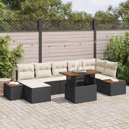 Conjunto de Comedor de Jardín con cojín 8 pcs Negro y Beige en Sofás de exterior | Comprar online en Foru.es
