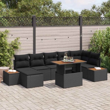 Conjunto de Comedor de Jardín con cojín 8 pcs Negro y Marrón en Sofás de exterior | Comprar online en Foru.es