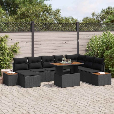 Conjunto de Comedor de Jardín con cojín 9 pcs Negro y Marrón en Sofás de exterior | Comprar online en Foru.es