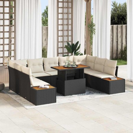 Conjunto de Comedor de Jardín con cojín 10 pcs Negro y Beige en Sofás de exterior | Comprar online en Foru.es