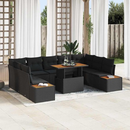 Conjunto de Comedor de Jardín con cojín 10 pcs Negro y Marrón en Sofás de exterior | Comprar online en Foru.es