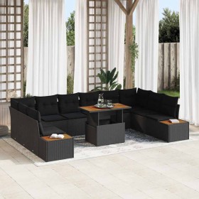 Conjunto de Comedor de Jardín con cojín 11 pcs Negro y Marrón en Sofás de exterior | Comprar online en Foru.es