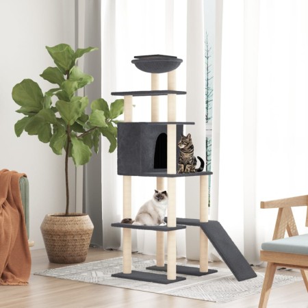 Rascador para gatos con postes de sisal gris oscuro 166 cm de vidaXL, Mobiliario para gatos - Ref: Foro24-171683, Precio: 83,...