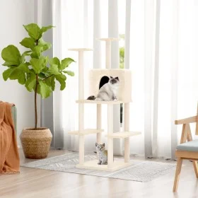 Rascador para gatos con postes de sisal color crema 144,5 cm de vidaXL, Mobiliario para gatos - Ref: Foro24-171630, Precio: 6...