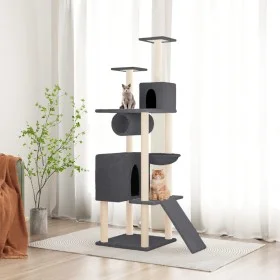 Rascador para gatos con postes de sisal gris oscuro 168 cm de vidaXL, Mobiliario para gatos - Ref: Foro24-171701, Precio: 71,...