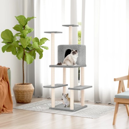 Rascador para gatos con postes de sisal gris claro 144,5 cm de vidaXL, Mobiliario para gatos - Ref: Foro24-171631, Precio: 56...