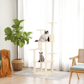 Rascador para gatos con postes de sisal crema 153 cm de vidaXL, Mobiliario para gatos - Ref: Foro24-171636, Precio: 56,04 €, ...