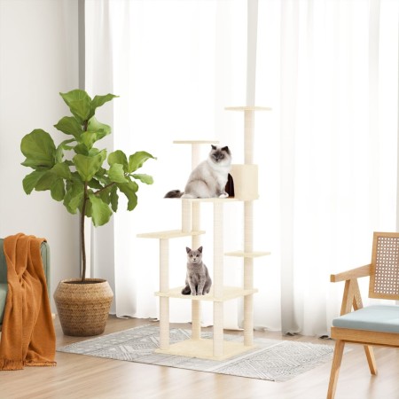 Rascador para gatos con postes de sisal crema 153 cm de vidaXL, Mobiliario para gatos - Ref: Foro24-171636, Precio: 56,04 €, ...