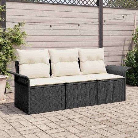 Conjunto de sofá de jardín con cojín 3 pcs Negro Poliratán en Sofás de exterior | Comprar online en Foru.es