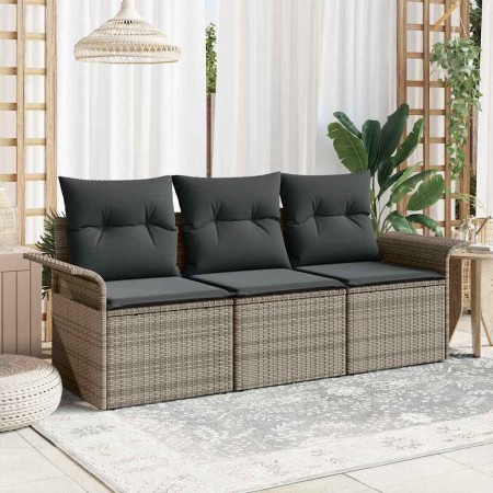Conjunto de sofá de jardín con cojín 3 pcs Gris Poliratán en Sofás de exterior | Comprar online en Foru.es
