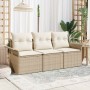 Conjunto de sofá de jardín con cojín 3 pcs Beige Poliratán en Sofás de exterior | Comprar online en Foru.es