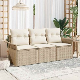 Conjunto de sofá de jardín con cojín 3 pcs Beige Poliratán en Sofás de exterior | Comprar online en Foru.es