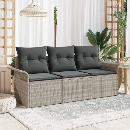 Conjunto de sofá de jardín con cojín 3 pcs Gris claro Poliratán en Sofás de exterior | Comprar online en Foru.es