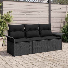 Conjunto de sofá de jardín con cojín 3 pcs Negro Poliratán en Sofás de exterior | Comprar online en Foru.es