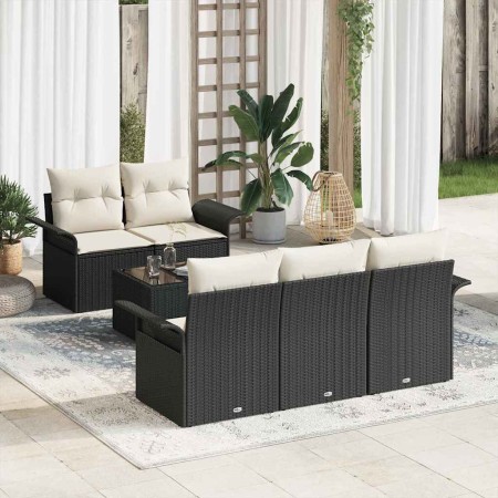 Conjunto de sofá de jardín con cojín Manual 6 pcs Negro y crema en Sofás de exterior | Comprar online en Foru.es
