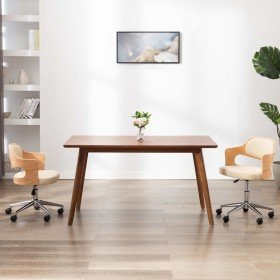 Silla de oficina giratoria madera curvada cuero sintético crema en Sillas de oficina | Comprar online en Foru.es
