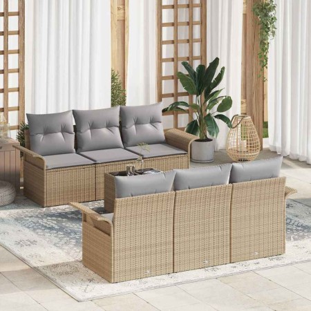 Conjunto de sofás de jardín 7 pcs Beige y gris ratán sintético en Sofás de exterior | Comprar online en Foru.es
