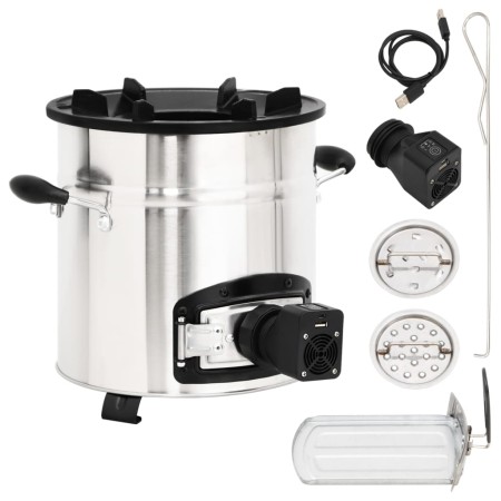 Cocina leña ventilador USB acero inoxidable plata 35,5x26x28 cm de vidaXL, Chimeneas - Ref: Foro24-319443, Precio: 136,38 €, ...