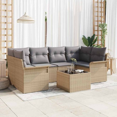 Conjunto de sofá de jardín con cojín Manual 7 pcs Beige y gris en Sofás de exterior | Comprar online en Foru.es