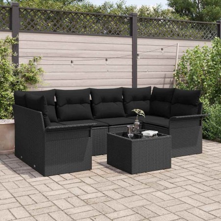 Conjunto de sofá de jardín con cojín Manual 7 pcs Negro en Sofás de exterior | Comprar online en Foru.es