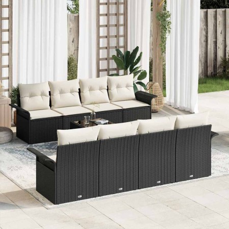 Conjunto de sofá de jardín 9 pcs Negro y crema ratán sintético en Sofás de exterior | Comprar online en Foru.es