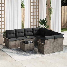 Conjunto de sofá de jardín 9 pcs Gris Poliratán, Acero y Vidrio en Sofás de exterior | Comprar online en Foru.es