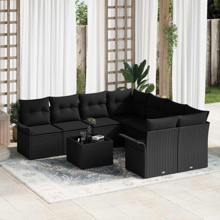 Conjunto de sofá de jardín con cojín Manual 9 pcs Negro en Sofás de exterior | Comprar online en Foru.es