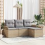 Conjunto de sofá de jardín con cojín 4 pcs Beige Poliratán en Sofás de exterior | Comprar online en Foru.es