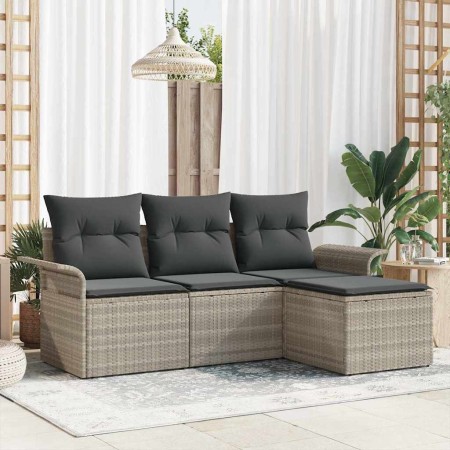 Conjunto de sofá de jardín con cojín 4 pcs Gris claro Poliratán en Sofás de exterior | Comprar online en Foru.es