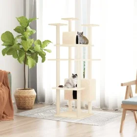 Rascador para gatos con postes de sisal color crema 162 cm de vidaXL, Mobiliario para gatos - Ref: Foro24-171633, Precio: 90,...