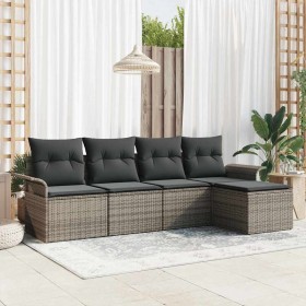 Conjunto de sofá de jardín con cojín 5 pcs Gris ratán sintético en Sofás de exterior | Comprar online en Foru.es