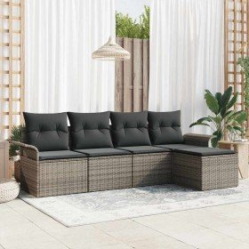 Conjunto de sofá de jardín con cojín 5 pcs Gris ratán sintético en Sofás de exterior | Comprar online en Foru.es