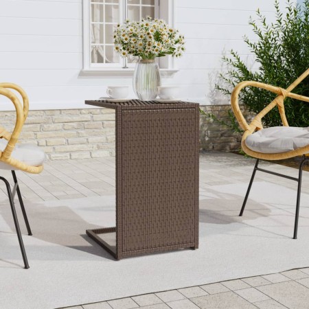 Mesa en forma de C ratán sintético marrón 40x35x60 cm de vidaXL, Mesas auxiliares - Ref: Foro24-319407, Precio: 33,15 €, Desc...