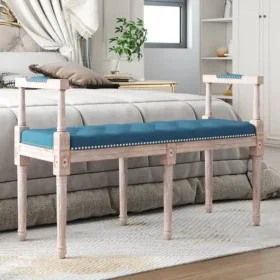 Banco de terciopelo azul 110x40x70 cm de vidaXL, Bancos - Ref: Foro24-344424, Precio: 125,36 €, Descuento: %