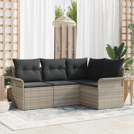 Conjunto de sofá de jardín 4 pcs Gris claro ratán sintético en Sofás de exterior | Comprar online en Foru.es