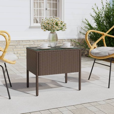 Mesa auxiliar vidrio templado ratán sintético marrón 53x37x48cm de vidaXL, Mesas auxiliares - Ref: Foro24-319401, Precio: 37,...