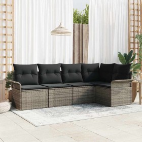 Conjunto de sofá de jardín 5 pcs Gris ratán sintético en Sofás de exterior | Comprar online en Foru.es